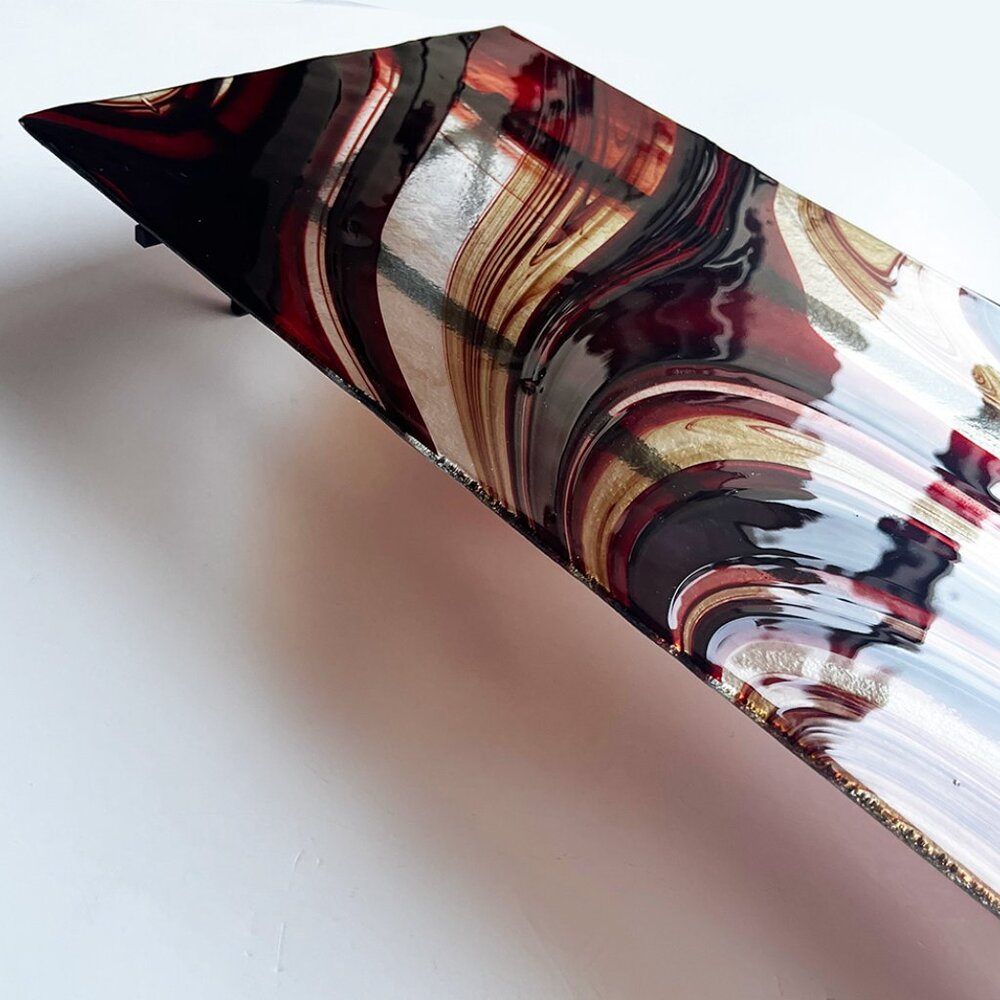 Glass Serving Tray, Abstract Design, Art at 17” Long! - Picture 11 of 11